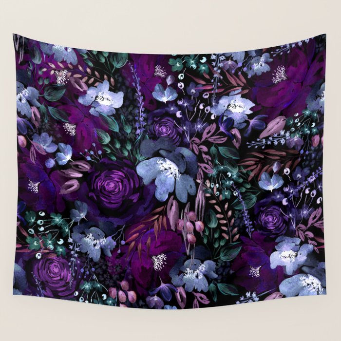 Deep Floral Chaos blue & violet Wall Tapestry Gallery Image 1