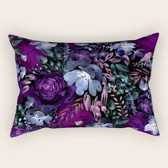 Deep Floral Chaos blue & violet Rectangular Pillow Gallery Image 1