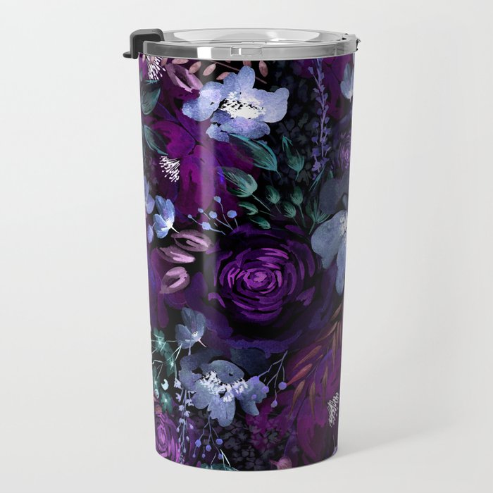 Deep Floral Chaos blue & violet Travel Mug Gallery Image 3