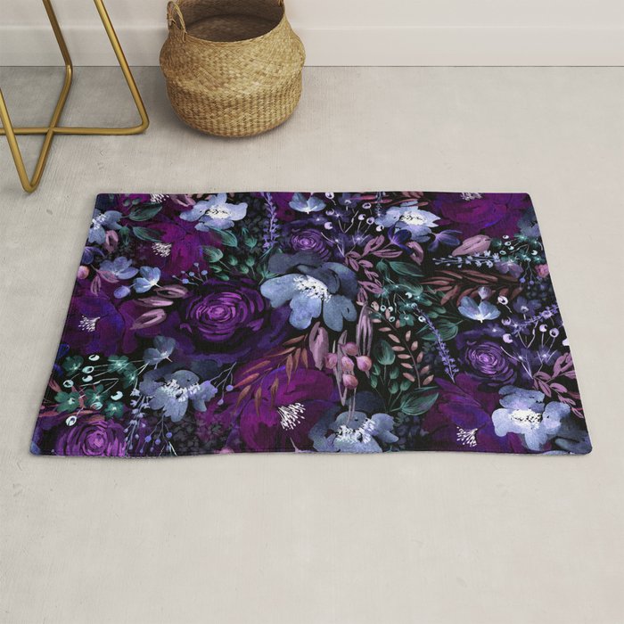 Deep Floral Chaos blue & violet Rug Gallery Image 1