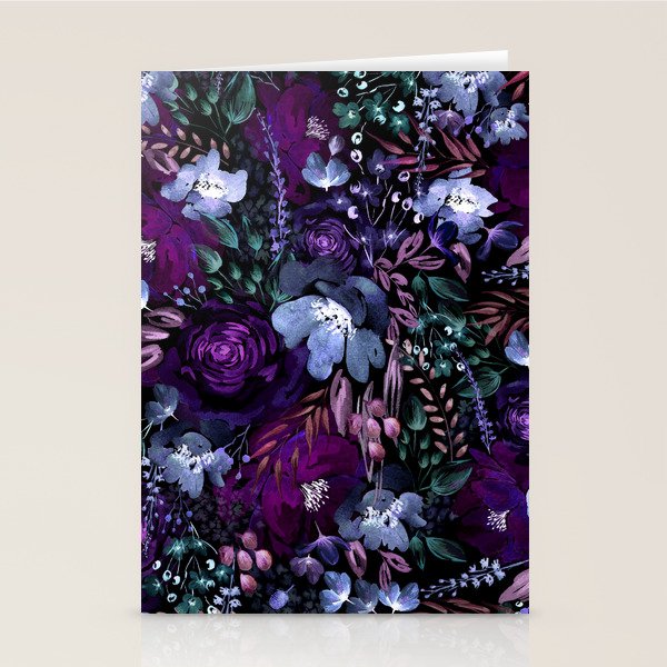 Deep Floral Chaos blue & violet Stationery Card Gallery Image 1