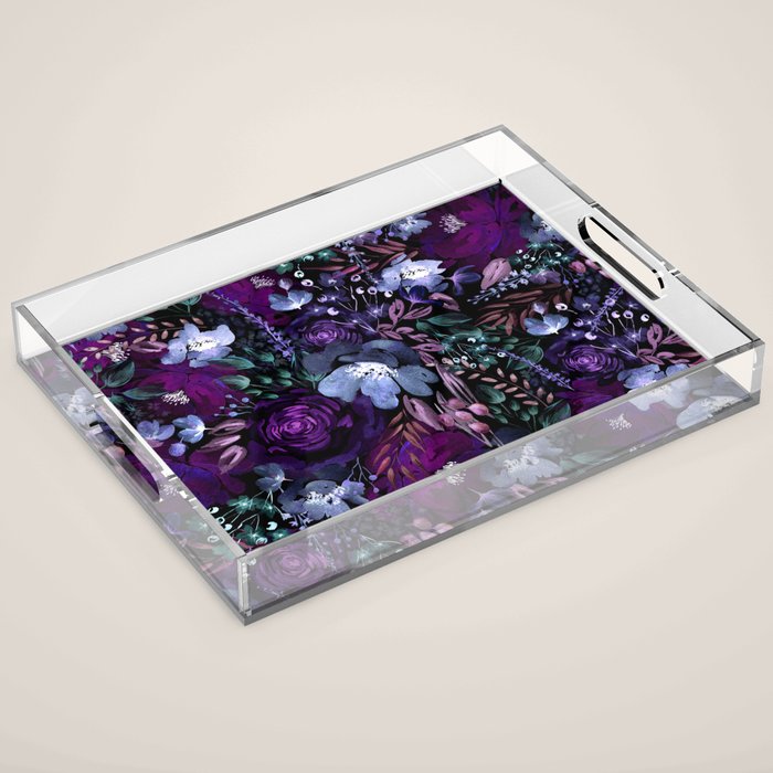 Deep Floral Chaos blue & violet Acrylic Tray Gallery Image 1