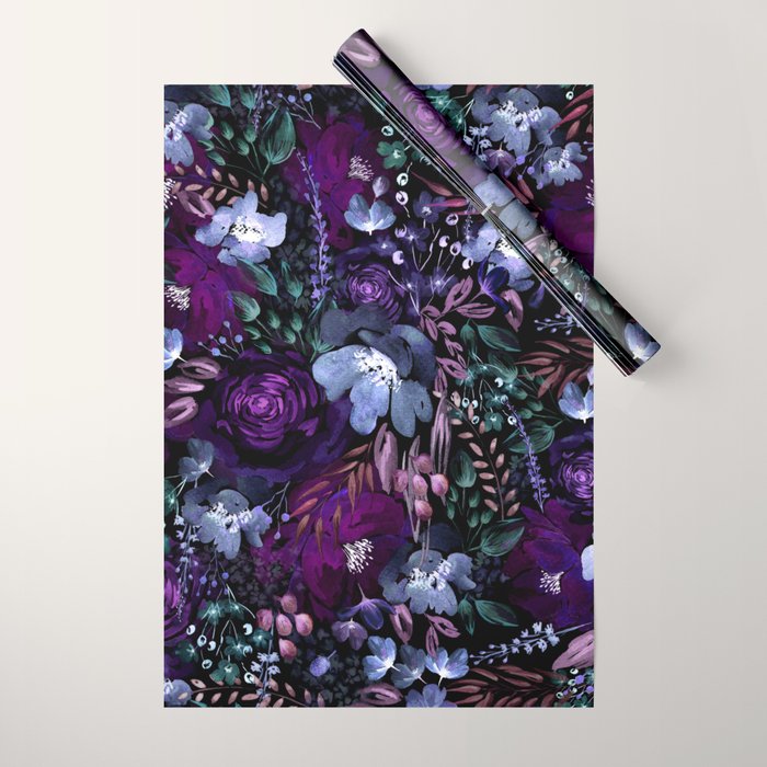 Deep Floral Chaos blue & violet Wrapping Paper Gallery Image 1