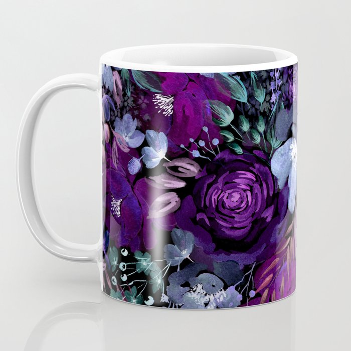 Deep Floral Chaos blue & violet Coffee Mug Gallery Image 3