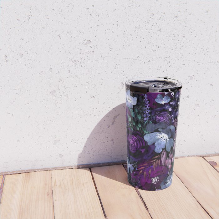 Deep Floral Chaos blue & violet Travel Mug Gallery Image 4