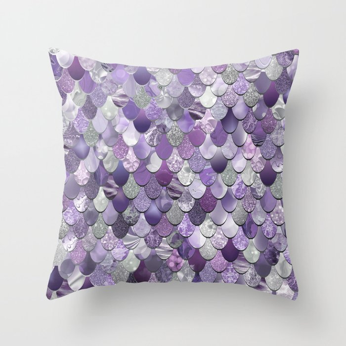 Mermaid Purple and Silver Throw Pillow Gallery Image 6