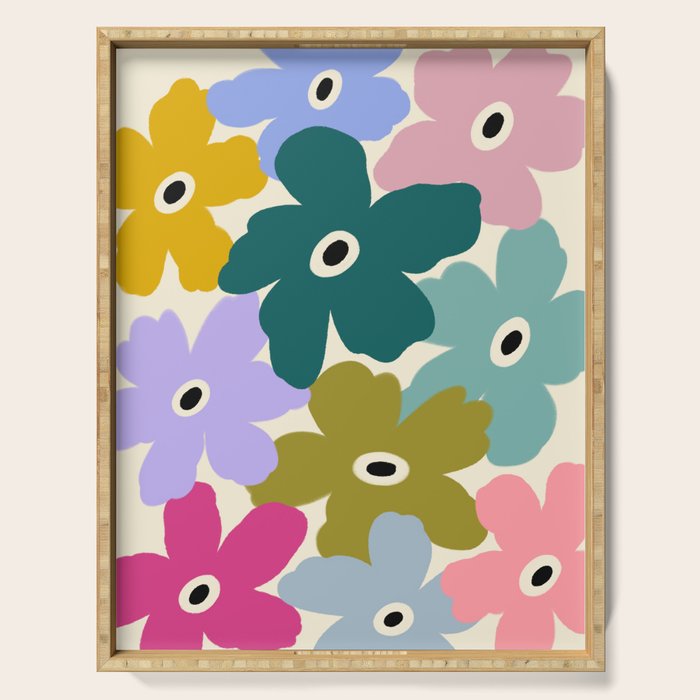 Retro, Bold and Colorful Flowers Serving Tray Gallery Image 1