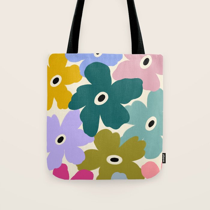 Retro, Bold and Colorful Flowers Tote Bag Gallery Image 1