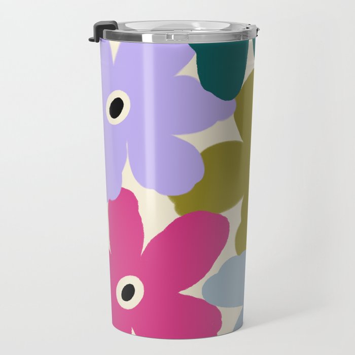 Retro, Bold and Colorful Flowers Travel Mug Gallery Image 3