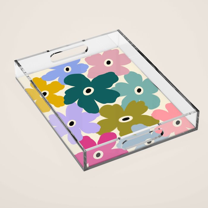 Retro, Bold and Colorful Flowers Acrylic Tray Gallery Image 1