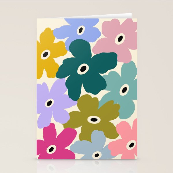 Retro, Bold and Colorful Flowers Stationery Card Gallery Image 2