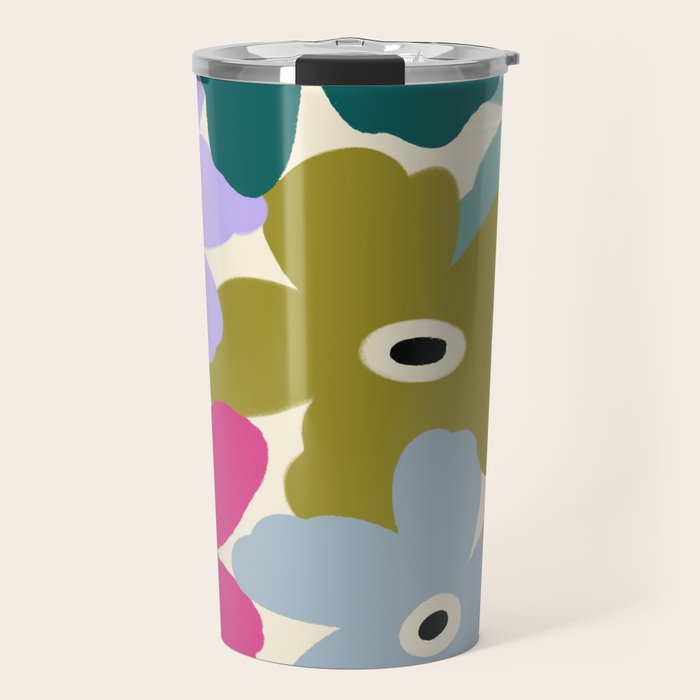 Retro, Bold and Colorful Flowers Travel Mug Gallery Image 1