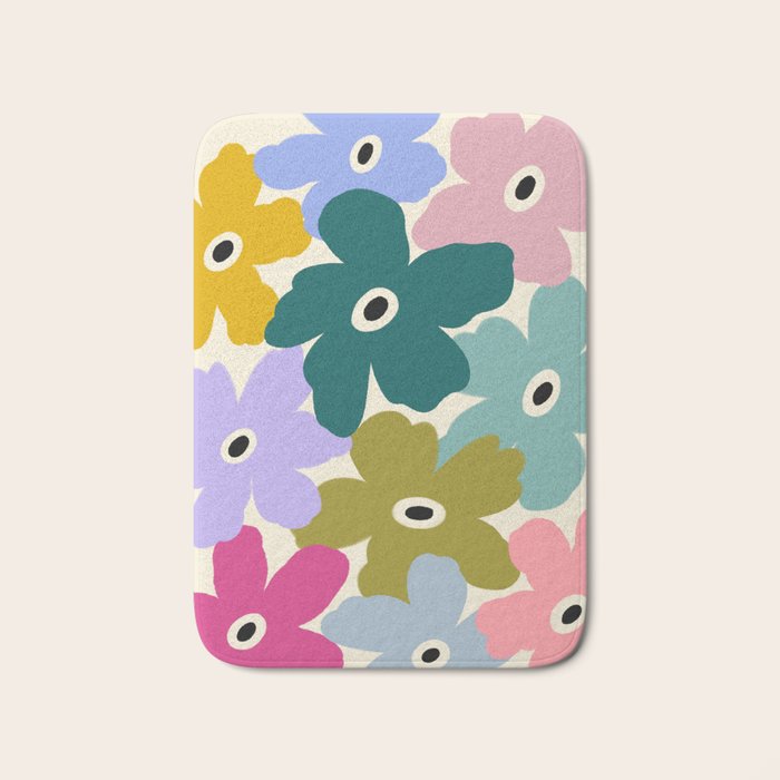 Retro, Bold and Colorful Flowers Bath Mat Gallery Image 1