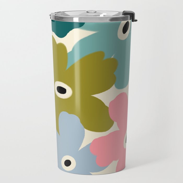 Retro, Bold and Colorful Flowers Travel Mug Gallery Image 2