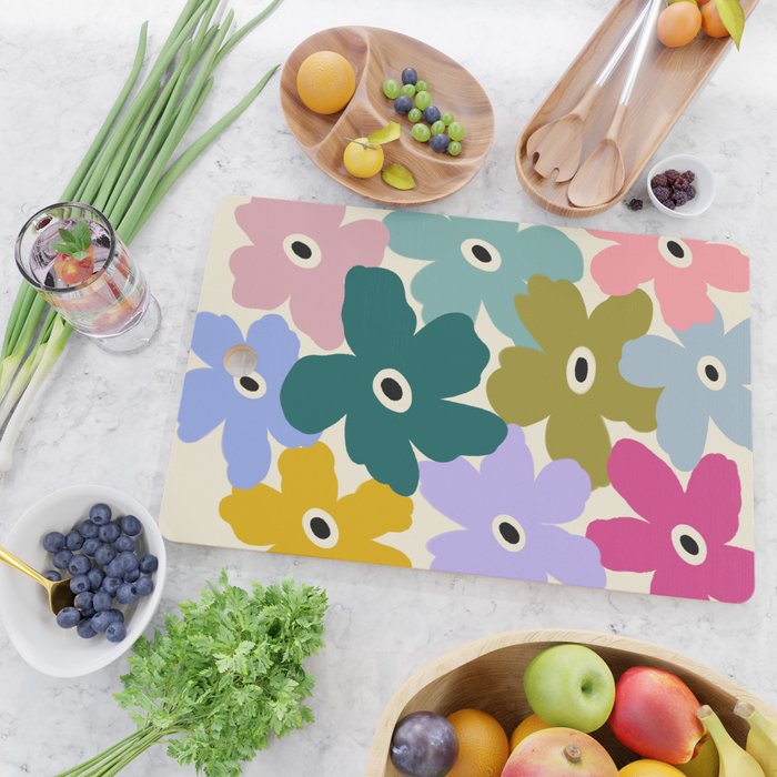 Retro, Bold and Colorful Flowers Cutting Board Gallery Image 2
