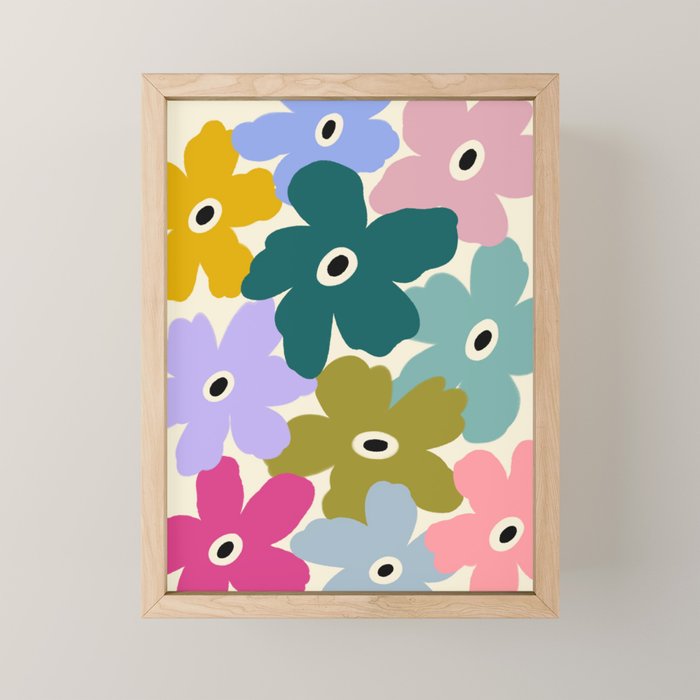 Retro, Bold and Colorful Flowers Mini Art Print Gallery Image 1