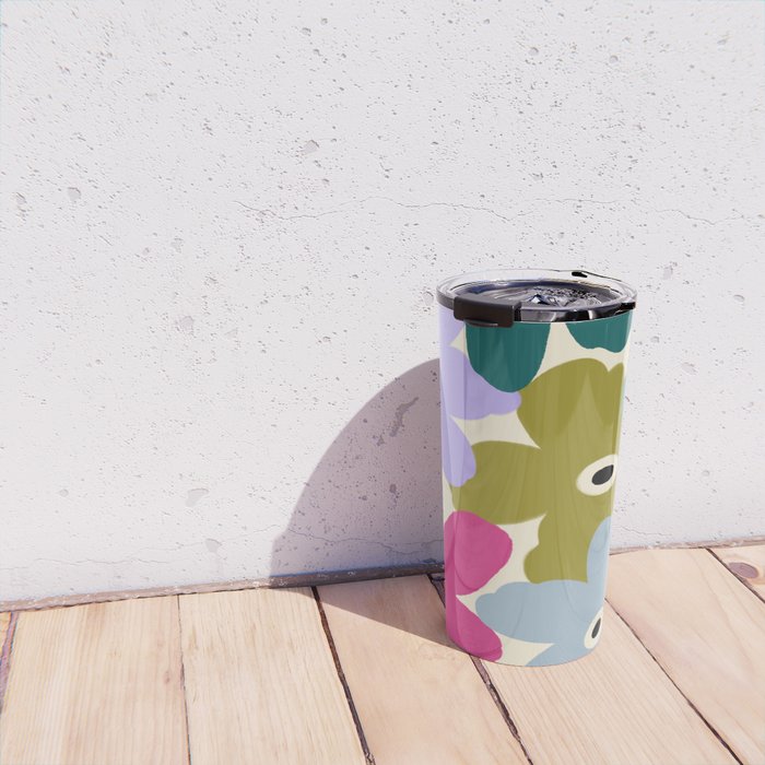 Retro, Bold and Colorful Flowers Travel Mug Gallery Image 4