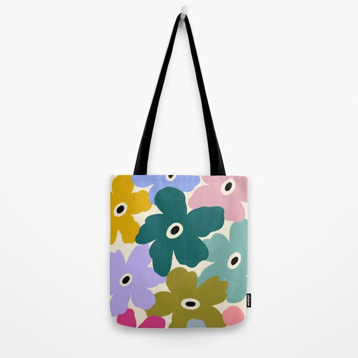Retro, Bold and Colorful Flowers Tote Bag Gallery Image 2