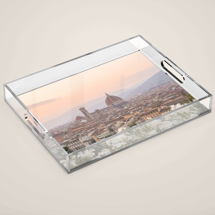 Sunset In Florence, Tuscany Photo | Il Duomo Cathedral In Soft Pastel Colors Art Print | Italy Travel Photography Acrylic Tray Gallery Image 1
