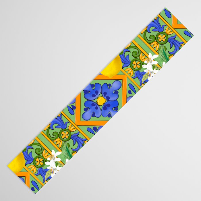Summer ,Sicilian tiles ,citrus,oranges,majolica,lemons ,Mediterranean  Table Runner Gallery Image 3