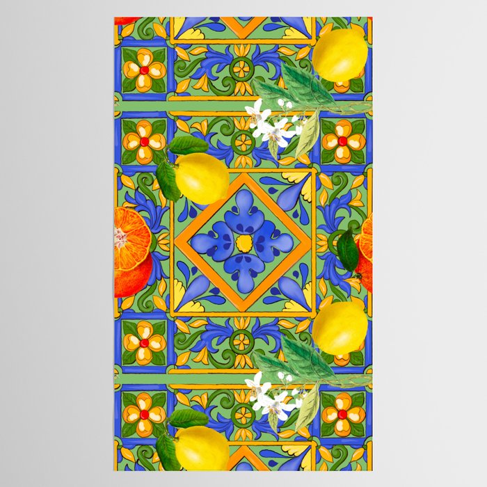 Summer ,Sicilian tiles ,citrus,oranges,majolica,lemons ,Mediterranean  Tablecloth Gallery Image 2