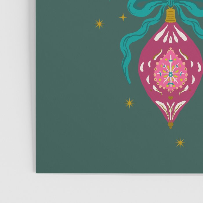 Vintage Christmas Ornaments on Deep Teal Background Holiday Pattern Poster Gallery Image 3