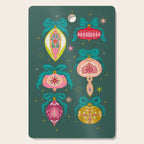 Vintage Christmas Ornaments on Deep Teal Background Holiday Pattern Cutting Board Gallery Image 1