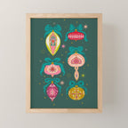 Vintage Christmas Ornaments on Deep Teal Background Holiday Pattern Mini Art Print Gallery Image 1