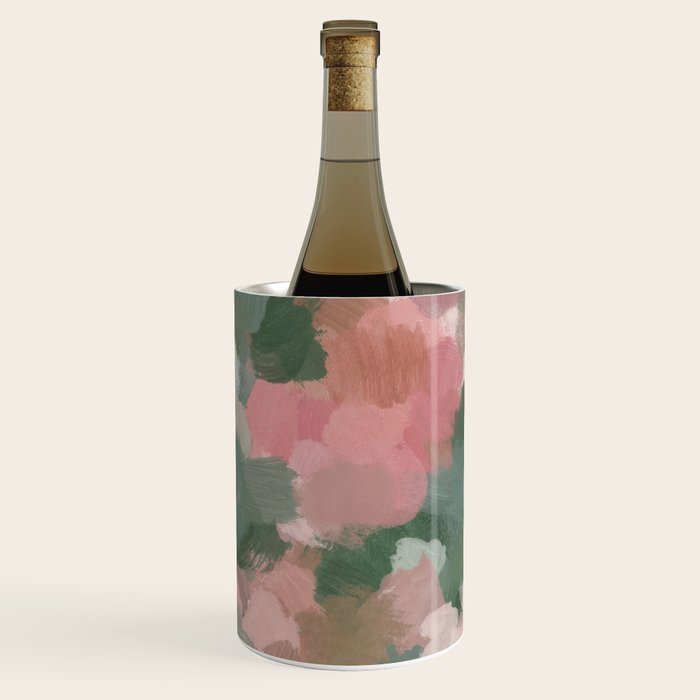 Rosy Radiance - Light Pink Rose Flower Forest Sage Green Leaf Garden Abstract Nature Painting Art Wine Chiller Gallery Image 2