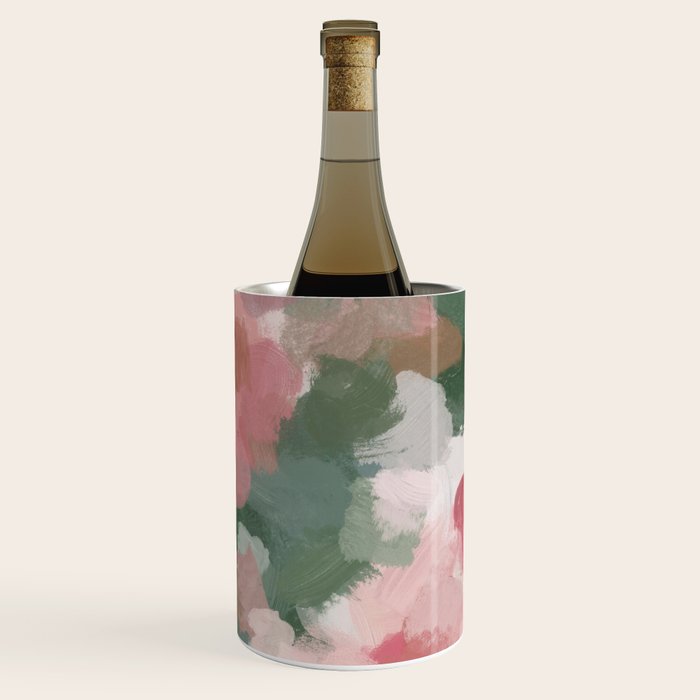 Rosy Radiance - Light Pink Rose Flower Forest Sage Green Leaf Garden Abstract Nature Painting Art Wine Chiller Gallery Image 1