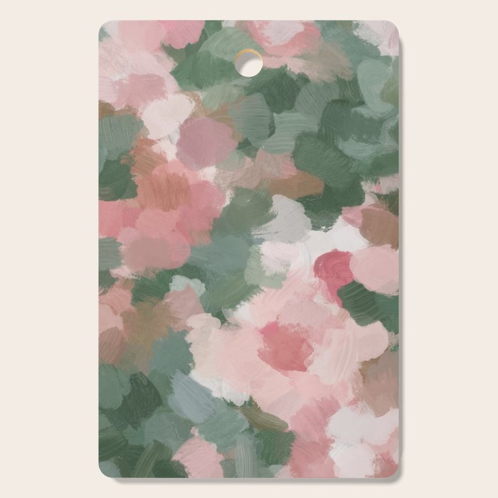 Rosy Radiance - Light Pink Rose Flower Forest Sage Green Leaf Garden Abstract Nature Painting Art Cutting Board Gallery Image 1