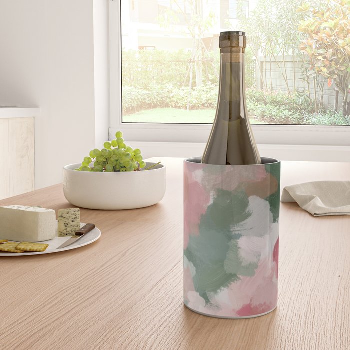 Rosy Radiance - Light Pink Rose Flower Forest Sage Green Leaf Garden Abstract Nature Painting Art Wine Chiller Gallery Image 4