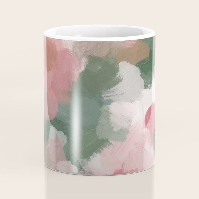Rosy Radiance - Light Pink Rose Flower Forest Sage Green Leaf Garden Abstract Nature Painting Art Coffee Mug Gallery Image 4