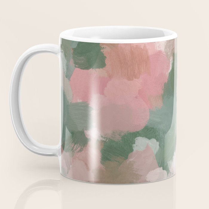 Rosy Radiance - Light Pink Rose Flower Forest Sage Green Leaf Garden Abstract Nature Painting Art Coffee Mug Gallery Image 3