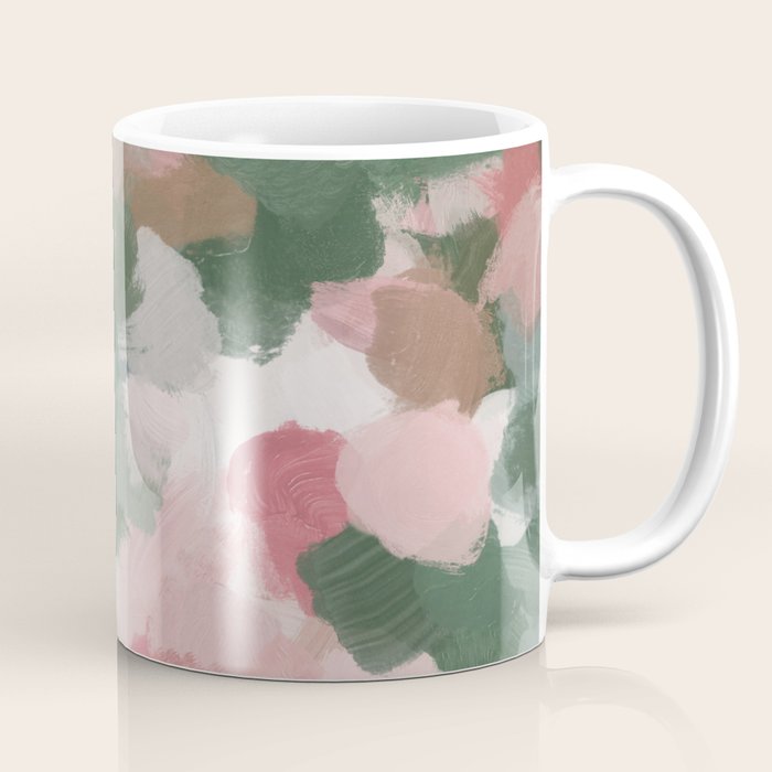 Rosy Radiance - Light Pink Rose Flower Forest Sage Green Leaf Garden Abstract Nature Painting Art Coffee Mug Gallery Image 1