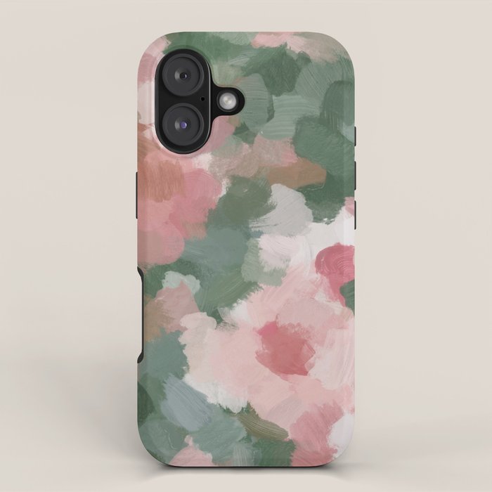 Rosy Radiance - Light Pink Rose Flower Forest Sage Green Leaf Garden Abstract Nature Painting Art iPhone Case Gallery Image 1