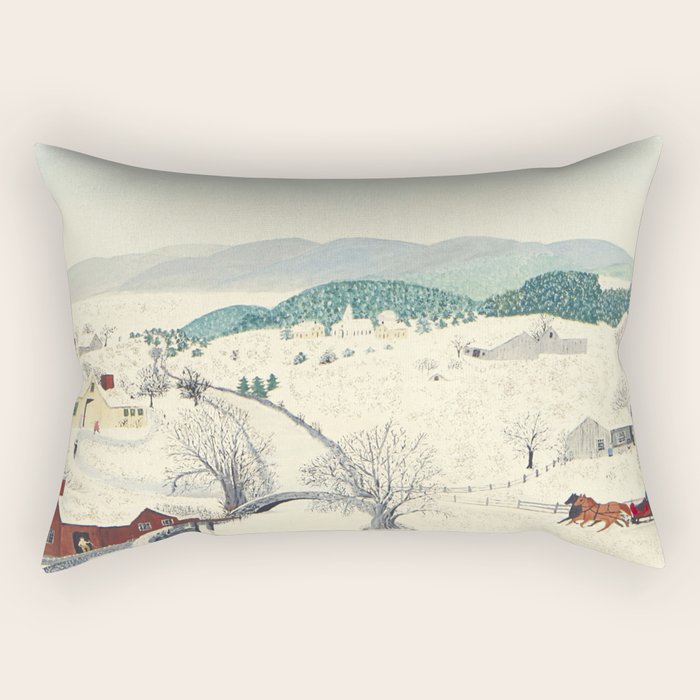 Anna Mary Robertson 'Grandma' Moses To Grandma's House We Go on Thanksgiving Day Folk Art Rectangular Pillow Gallery Image 2