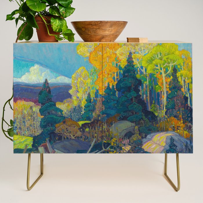 Canadian Landscape Franklin Carmichael Art Nouveau Post-Impressionism Autumn Hillside Credenza Gallery Image 1