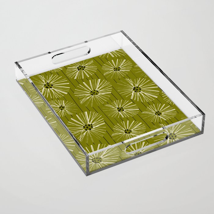 Retro Daisies: Musk Green Edition Acrylic Tray Gallery Image 1