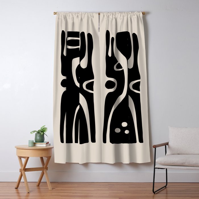 Abstract Art Black and Linen White Window Curtain Gallery Image 1