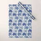 Retro Palm Springs vibes // white background highball indigo electric and pastel blue palm trees oxford navy blue lines Wrapping Paper Gallery Image 1