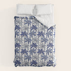 Retro Palm Springs vibes // white background highball indigo electric and pastel blue palm trees oxford navy blue lines Duvet Cover Gallery Image 6