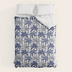 Retro Palm Springs vibes // white background highball indigo electric and pastel blue palm trees oxford navy blue lines Comforter Gallery Image 6