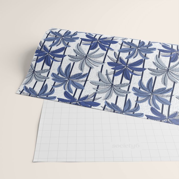 Retro Palm Springs vibes // white background highball indigo electric and pastel blue palm trees oxford navy blue lines Wrapping Paper Gallery Image 2