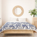 Retro Palm Springs vibes // white background highball indigo electric and pastel blue palm trees oxford navy blue lines Duvet Cover Gallery Image 3