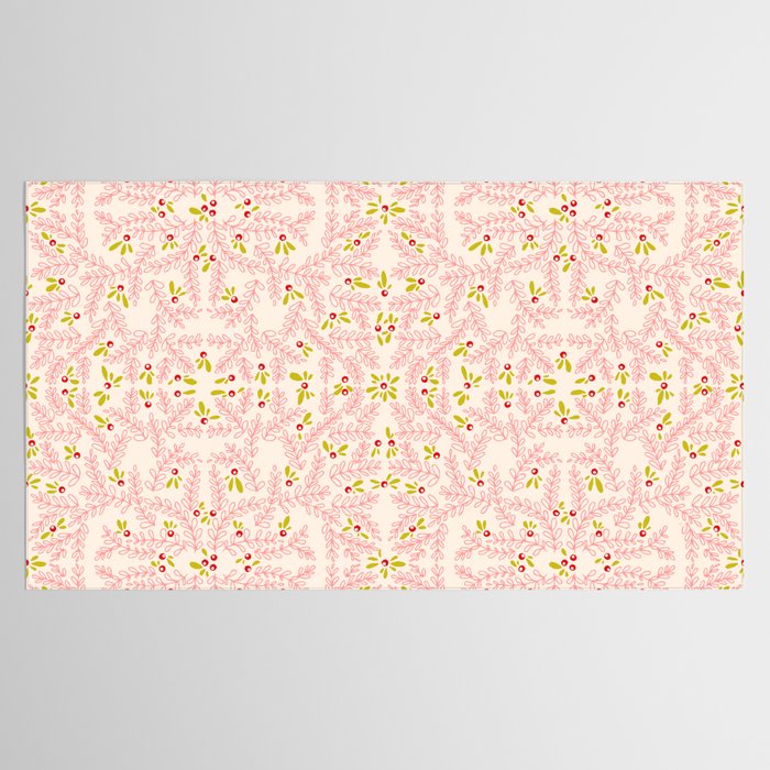 Wonderful holiday joy twigs and berrie soft pink Tablecloth Gallery Image 2