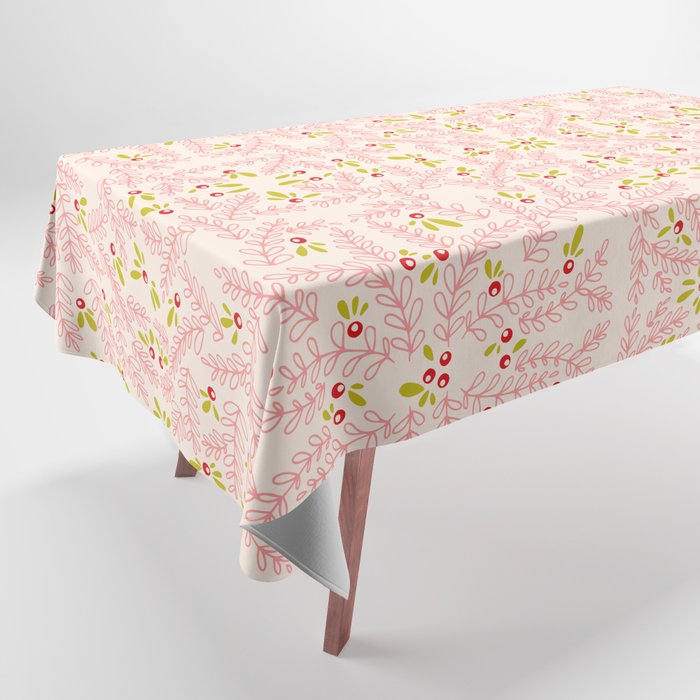 Wonderful holiday joy twigs and berrie soft pink Tablecloth Gallery Image 1