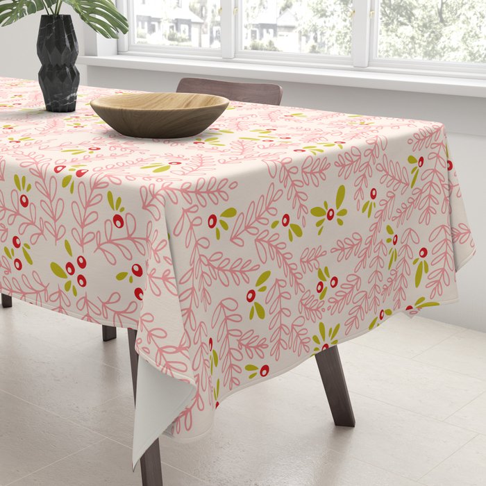 Wonderful holiday joy twigs and berrie soft pink Tablecloth Gallery Image 3