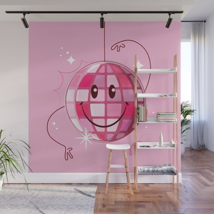 Smiley Pink Disco Ball Wall Mural Gallery Image 1