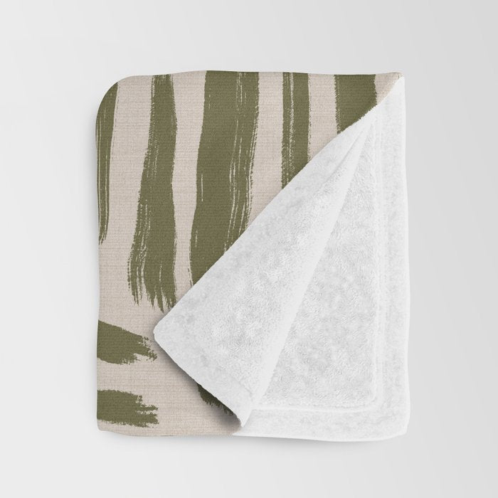 Olive Brushstrokes - Abstract Mid Century Modern Throw Blanket Gallery Image 3